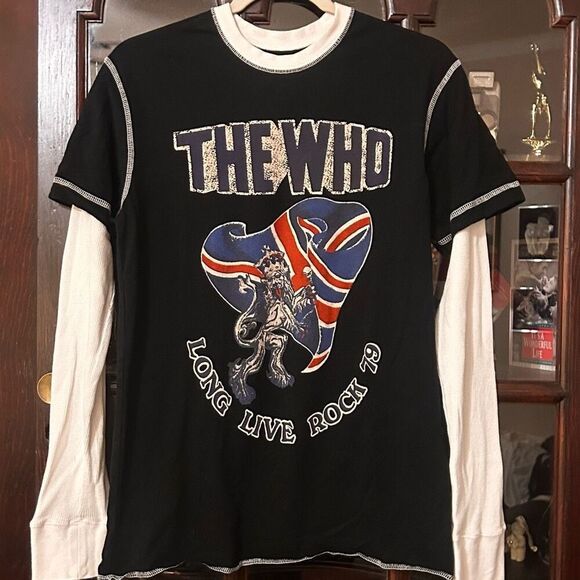 The Who Graphic Print Long Sleeve T Shirt Black w White Thermal Womens Medium - Picture 1 of 5